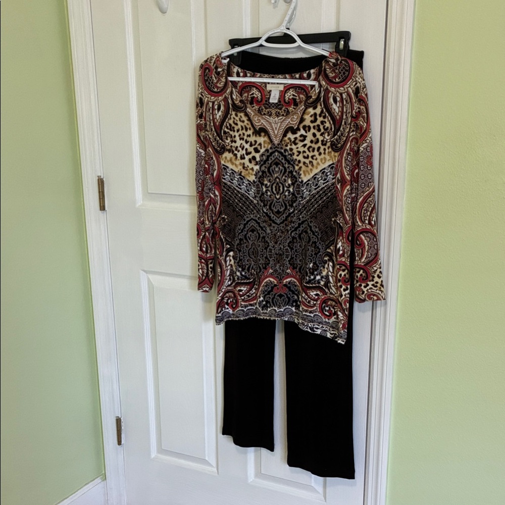 Chico's Brown Pants with Multicolor Patterned Top